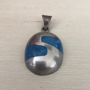 Vintage Blue Sodalite inlay/Sterling pendant